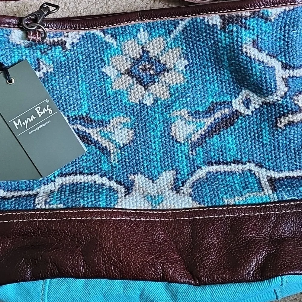 Myra Bag Blue and Brown Crossbody Bag - Picture 2 of 5
